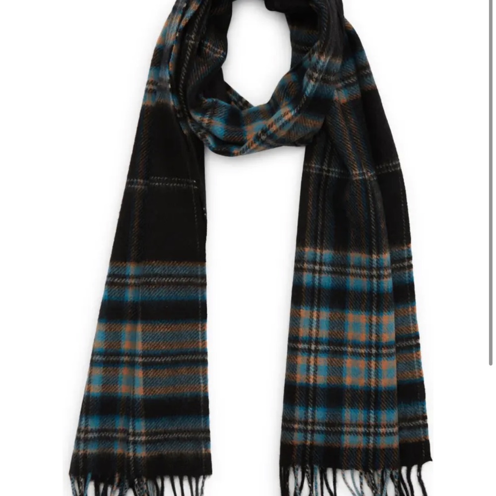 NORDSTROM Black beige magic Tartan Scarf new with tags OS